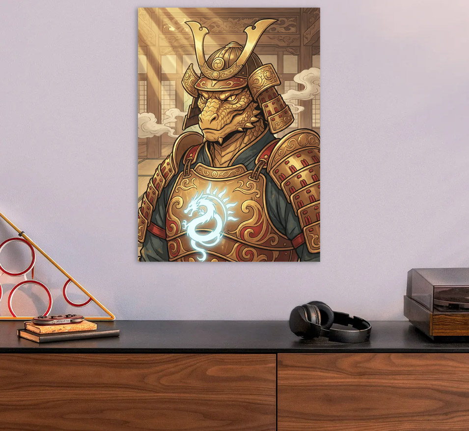 Dragon Samurai Warrior — metal poster wall art by Lineer